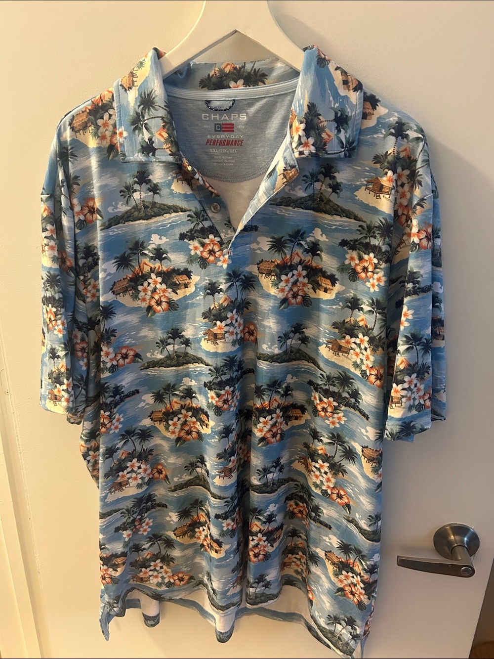 Chaps Blue Hawaiian Island Print Polo